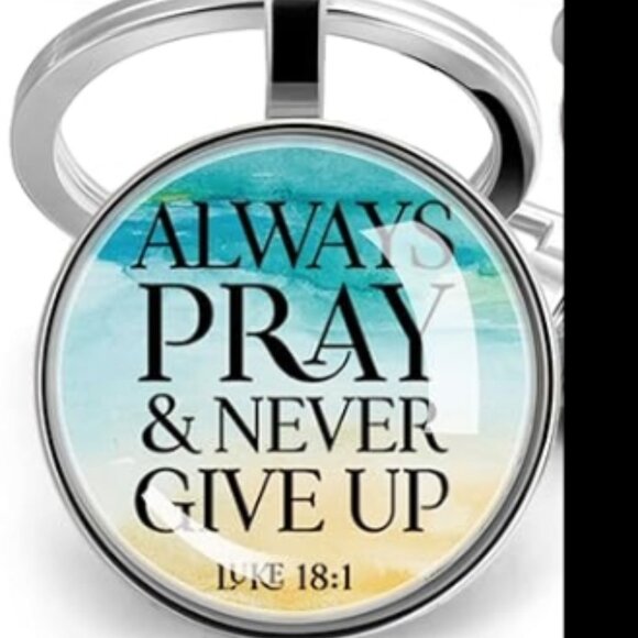 NWT Fumete Inspirational Bible Verse Blue & Yellow Keychain Luke 18:1 - Picture 1 of 11